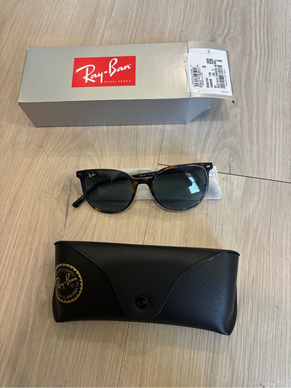 Brand New Ray Ban Elliot Sun Glasses - 0RB2197 - Havana Frame - Blue Lenses